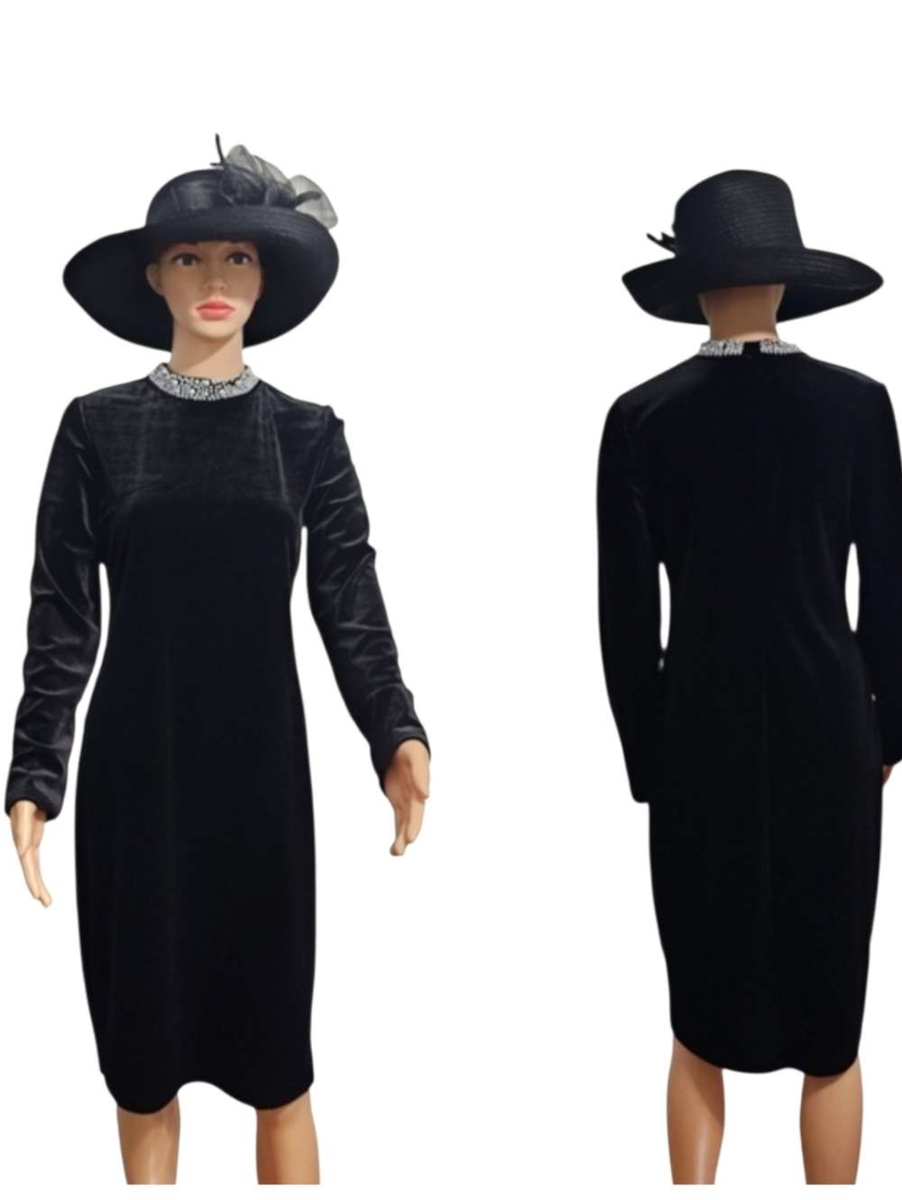 Marina Velvet Long Sleeves Faux Pearls Collar Whimsigoth Black Dress Sz 8